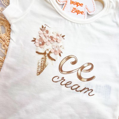 Conj. Blusa Ice Cream e Short com Babadinho - Creme